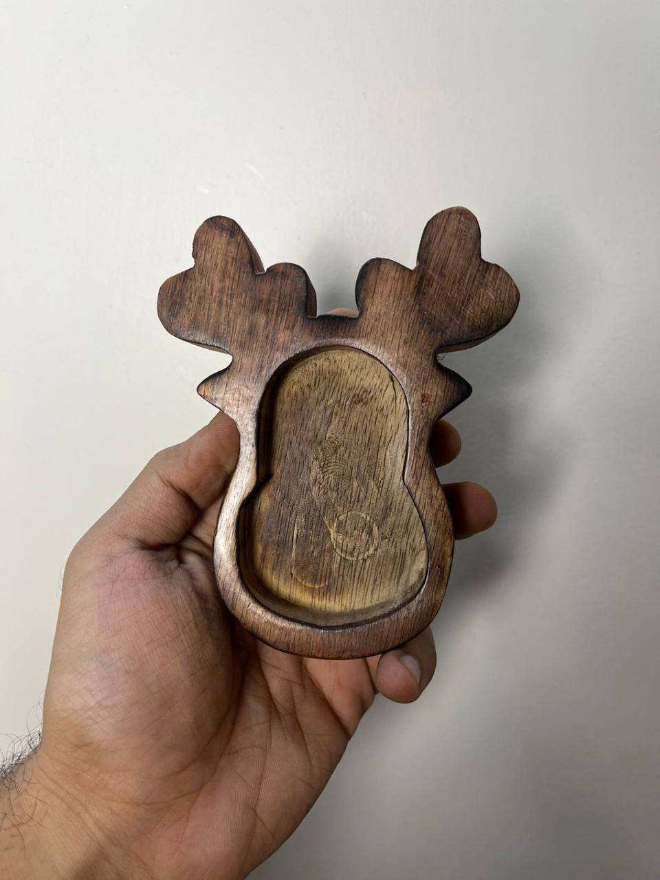 Reindeer Christmas Wooden Bowl 13cm X 11cm (Small) - WP302