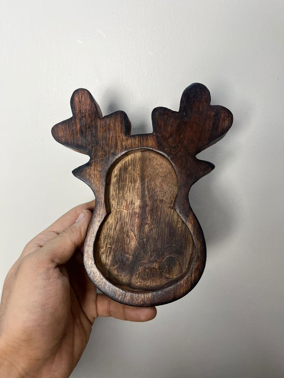 Reindeer Christmas Wooden Bowl 18cm X 16cm (Big) - WP301