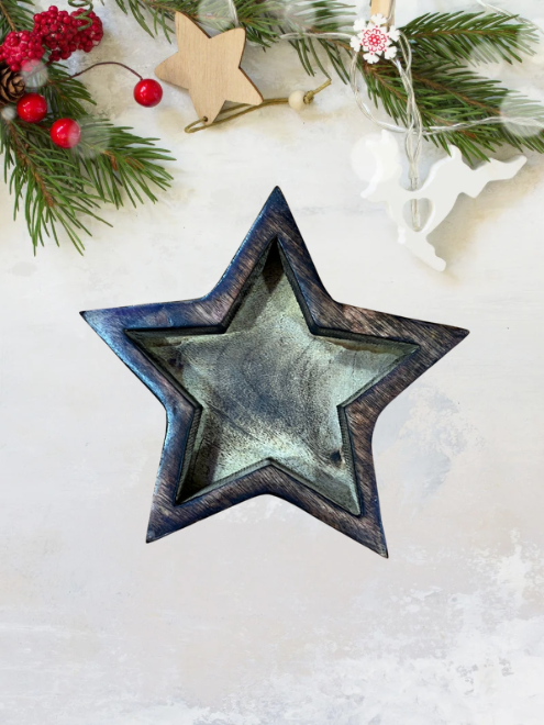 Christmas Star New Wooden Bowl 16cm X 16cm- WP310