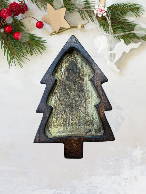 Christmas Tree Wooden Bowl 18cm X 12cm- WP300