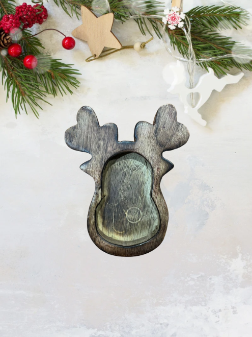 Reindeer Christmas Wooden Bowl 13cm X 11cm (Small) - WP302