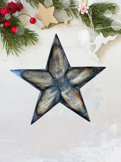 Christmas Star Wooden Bowl 20cm X 20cm- WP309