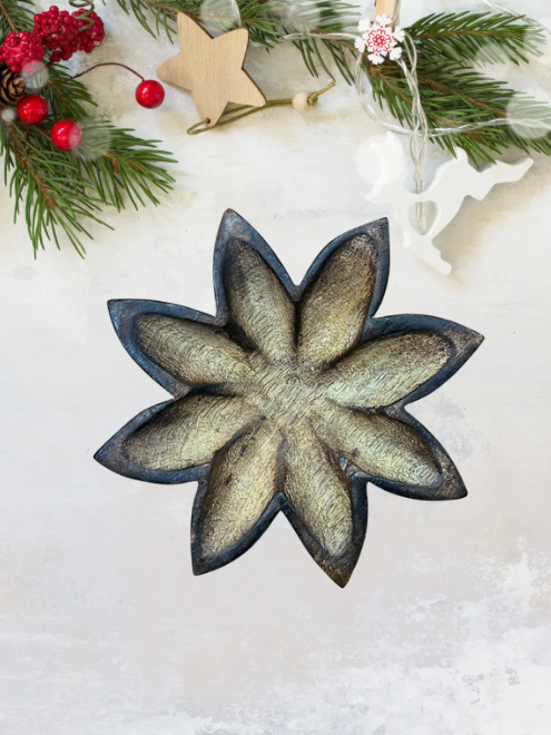 Christmas Star Wooden Bowl 16cm X 16cm - WP303